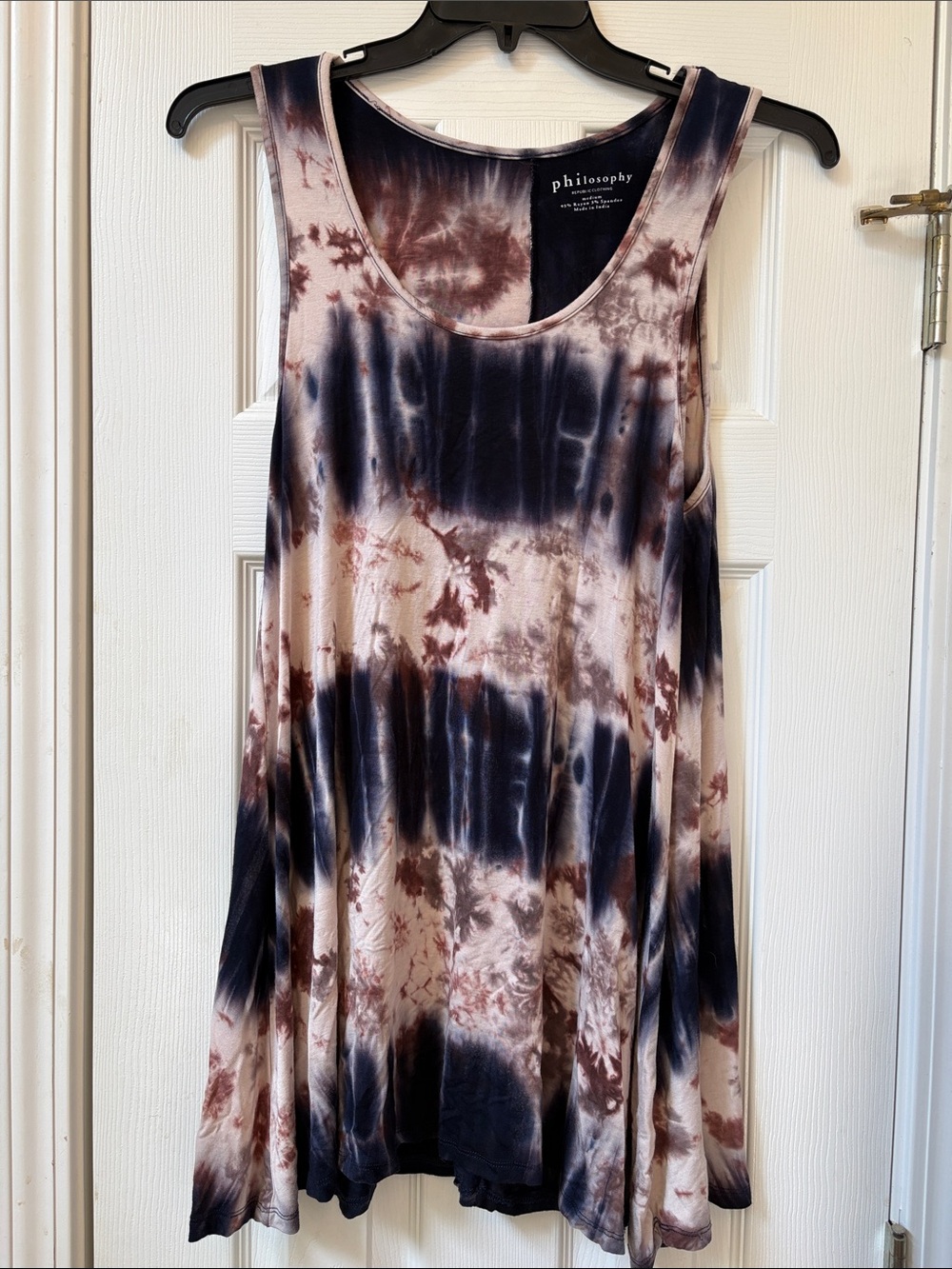 Size M Philosophy Tie-Dye Swing Tank in Navy and Brown